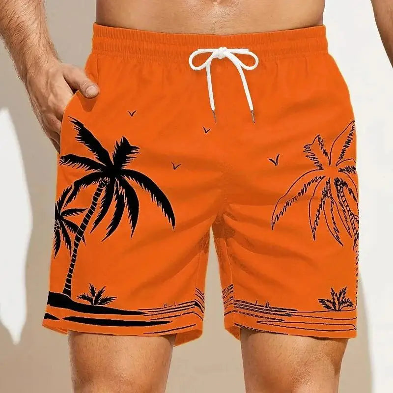 Calção de Banho Havaiano de Secagem Rápida Masculina, Shorts Esportivos para Férias, Estampado 3D Coqueiro, Solto, Moda Verão, 6XL
