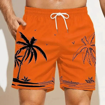 Calção de Banho Havaiano de Secagem Rápida Masculina, Shorts Esportivos para Férias, Estampado 3D Coqueiro, Solto, Moda Verão, 6XL