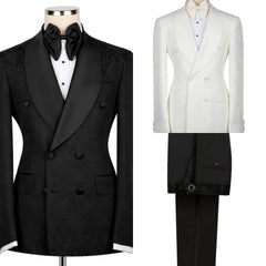 Ternos de Casamento Nobres: Conjunto de 2 Peças em Jacquard para Homens, com Lapela Xale e Abotoamento Duplo, Blazers de Noite para Noivos Personalizados