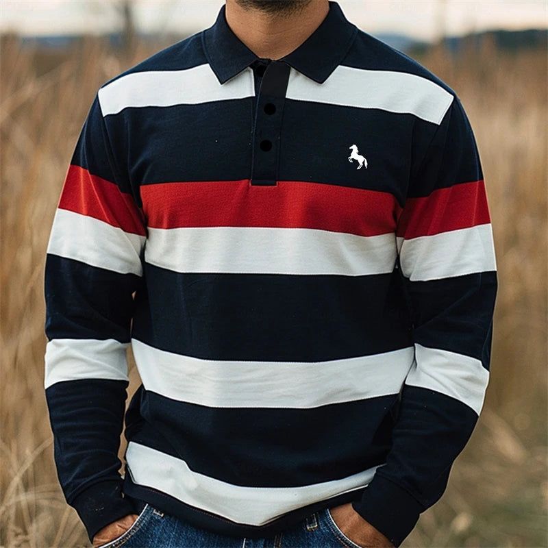 Simple Fashion Striped Polo Shirts For Men Casual Autumn Long Sleeve 3D Printed Golf Polo Shirt Loose Comfortable Lapel Tops