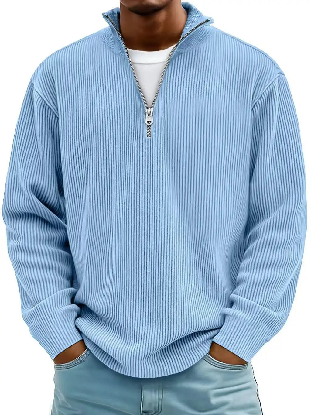 Outono/inverno nova moda masculina versátil casual gola meia zíper design veludo manga comprida camisa polo moletom