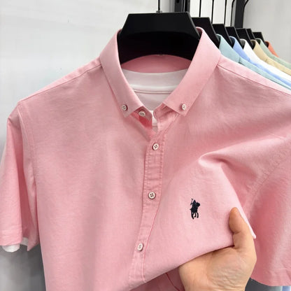 Camisa de manga curta de marca de luxo, 100% algodão, bordado de pônei de alta qualidade, moda casual para golfe, negócios, nova coleção masculina.