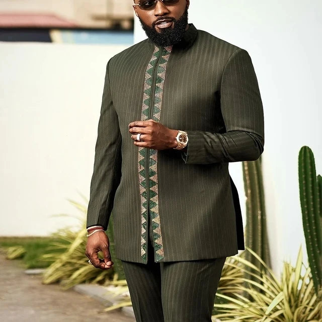 Novo Terno Masculino 2025, Bolso Branco, Conjunto de 2 Peças, Terno Casual de Luxo para Casamento, Estilo Tradicional Africano de Minorias Étnicas