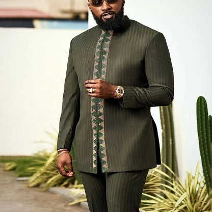 Novo Terno Masculino 2025, Bolso Branco, Conjunto de 2 Peças, Terno Casual de Luxo para Casamento, Estilo Tradicional Africano de Minorias Étnicas