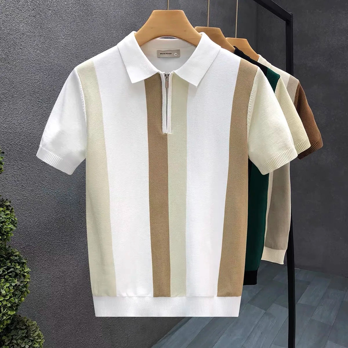 Meia zip estilo ocidental seda gelo fino suéter de manga curta para homens verão legal malha camiseta para homens camisa polo de alta qualidade