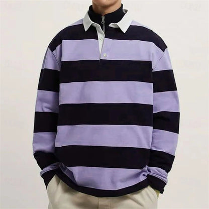 Simple Fashion Striped Polo Shirts For Men Casual Autumn Long Sleeve 3D Printed Golf Polo Shirt Loose Comfortable Lapel Tops