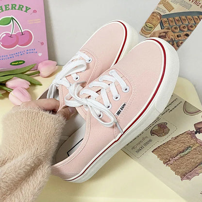 Casual apartamentos tênis de lona feminino ao ar livre cor sólida rasa sapatos esportivos tênis feminino streetwear rendas até sapatos vulcanizados