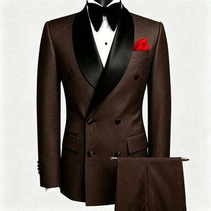 Terno masculino preto, 2 peças, botão duplo com lapela preta, para casamento, noivo, negócios, aniversário, banquete, trabalho, jaqueta e calças