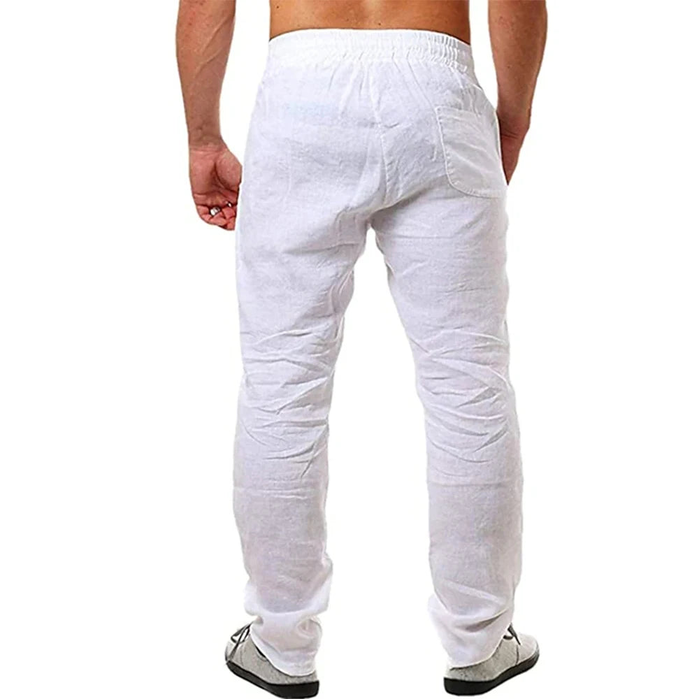 Calças masculinas coreanas de algodão para o verão, novas, respiráveis, de cor sólida, confortáveis, para fitness, ioga, corrida e estilo streetwear.