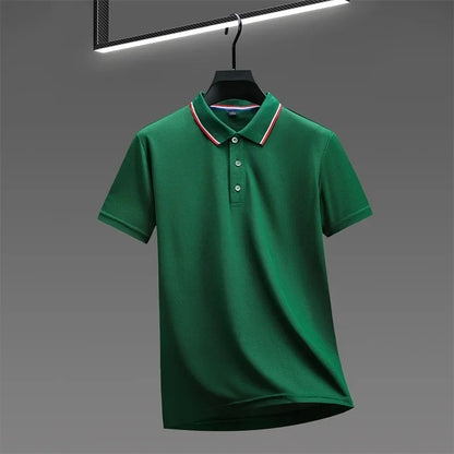 Camisa polo masculina casual de manga curta e cor sólida, modelo verão , moderna, confortável e versátil.