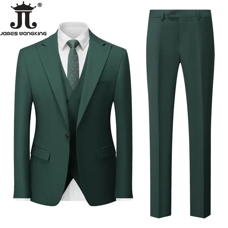 Conjunto de Terno Masculino de 3 Peças (Blazer + Colete + Calça) Tamanhos EUA XXS-3XL, Cor Sólida, Estilo Boutique, para Negócios Oficiais, Casamentos e Festas