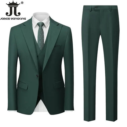 Conjunto de Terno Masculino de 3 Peças (Blazer + Colete + Calça) Tamanhos EUA XXS-3XL, Cor Sólida, Estilo Boutique, para Negócios Oficiais, Casamentos e Festas