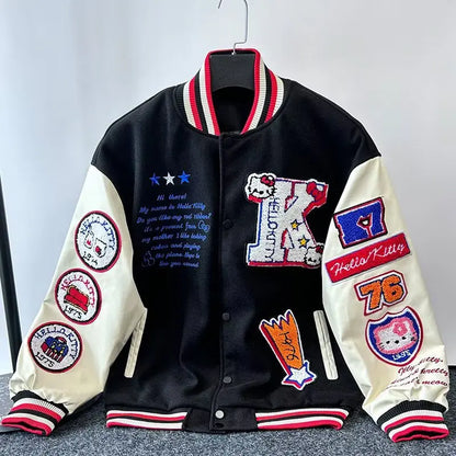 2025 americano retro gato reunindo bordado emenda uniforme de beisebol para homens e mulheres marca de moda solta gola jaqueta
