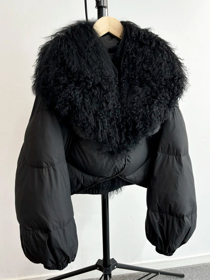 Janveny-Casaco de ovelha mongol de penas curtas para mulheres, 90% Duck Down Parkas, casaco de inverno feminino, 2024