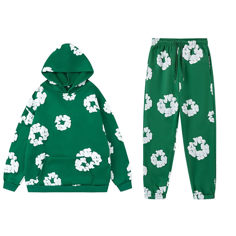 Conjunto Feminino de 2 Peças 2026: Moletom Casual Estampado de Espuma Solto + Calça - Roupa Feminina de Outono Inverno