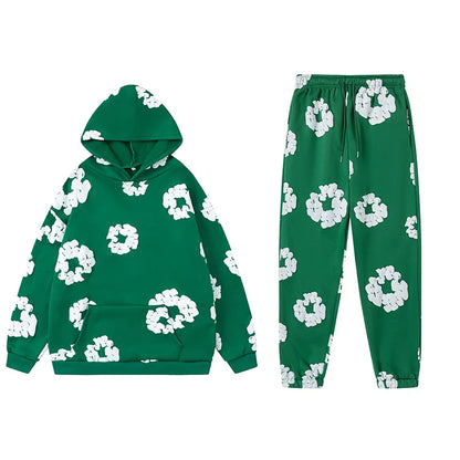 Conjunto Feminino de 2 Peças 2026: Moletom Casual Estampado de Espuma Solto + Calça - Roupa Feminina de Outono Inverno