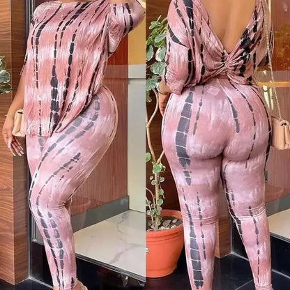 Conjunto de 2 Peças Europea Outono: Calça Yoga Casual Estampada de Cintura Alta e Elástica Sem Costura + Blusa Feminina