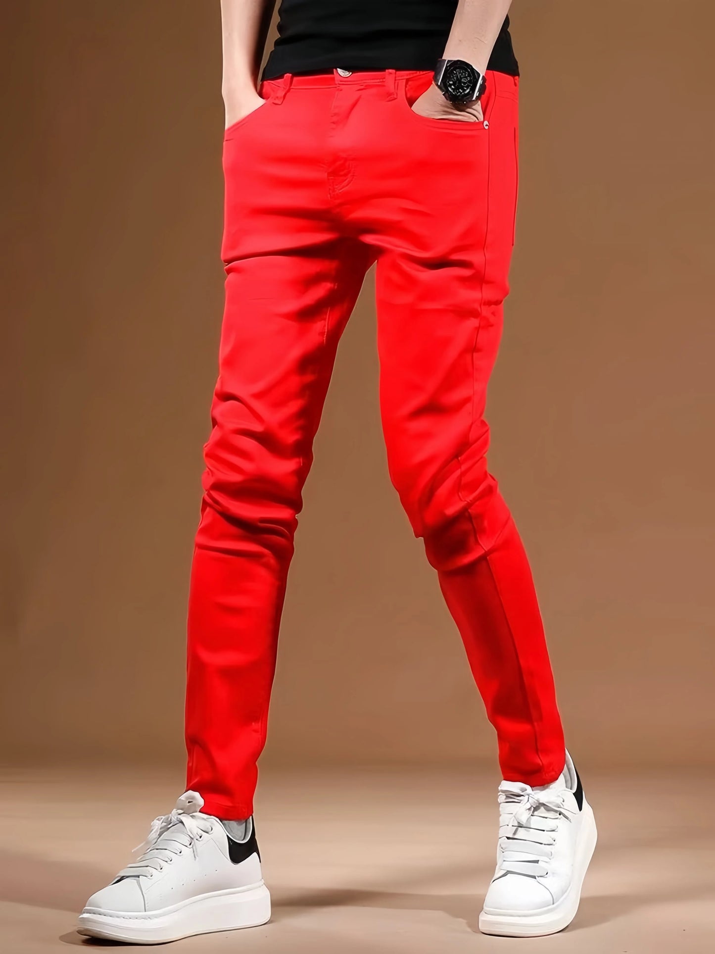KING JEANS RED Men's Long Pants Bulletproof Business Office Style Simple And Versatile Suitable For Various Occasions
