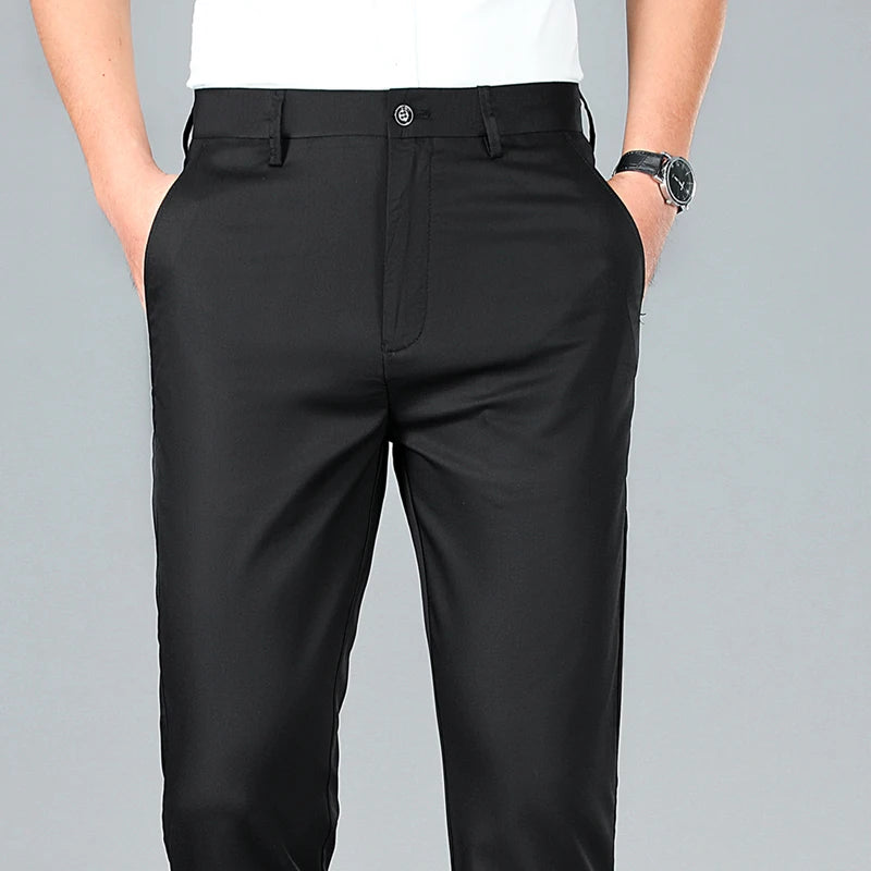 Calça casual fina de fibra de bambu masculina, estilo clássico, moda comercial, marca de luxo masculina, nova, verão 2022