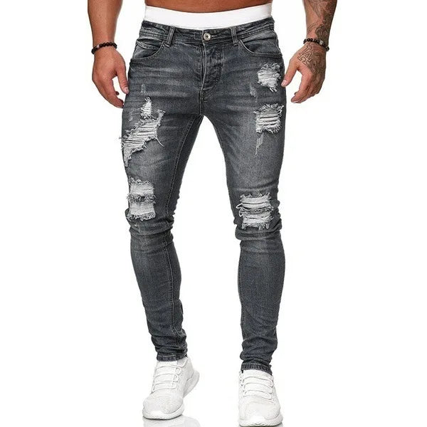 2025 New Solid Color Fashion Men Casual Pants Stretch Jeans Skinny Work Trousers Male Wash Slim Fit for Zippered Jeans Men Cloth