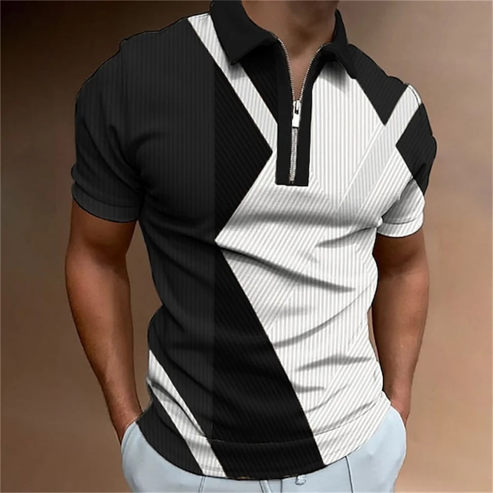 Camisa polo masculina listras manga curta camiseta masculina respirável topos negócios turn down collar streetwear marca de luxo alta qualidade