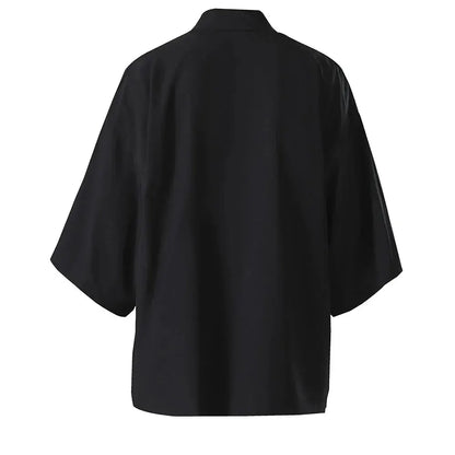 Camisas Kimono Japonesas Masculinas Casuais com Costura Aberta, Yukata Leve e Moderna, Cardigã Preto com Mangas 3/4, Ideal para Férias de Verão