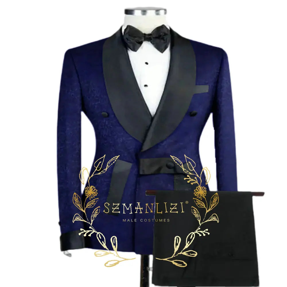 Novo elegante preto jacquard padrinhos festa de formatura duplo breasted casamento smoking fino ajuste xale lapela noivo melhor homem