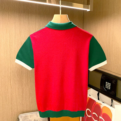 Camisa polo de retalhos listrado masculino, tops de malha casual, camiseta de manga curta, moda verão, nova, 2022, Z18