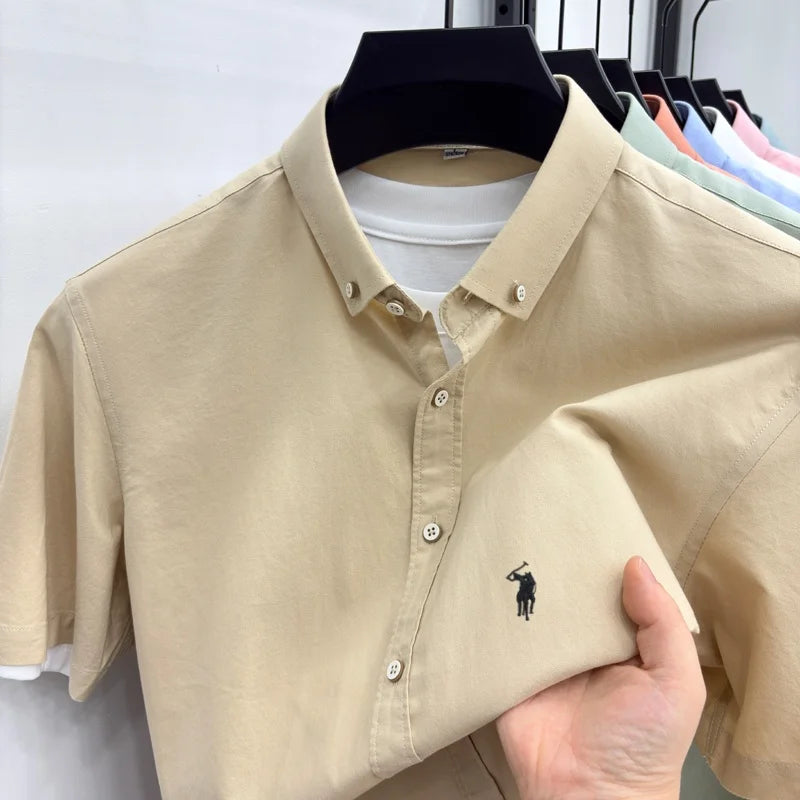 Camisa de Manga Curta 100% Algodão de Marca de Luxo com Bordado de Pônei, Nova Moda Casual para o Verão, Vestuário Masculino Paul