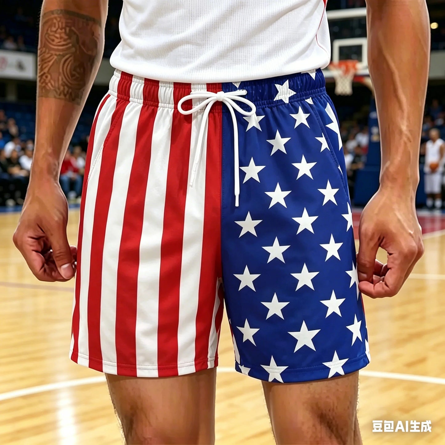 Shorts Estampados com Estrelas Vermelhas, Brancas e Azuis, Shorts Patrióticos, Estilo Americano, Shorts de Verão Oversized para Uso Diário