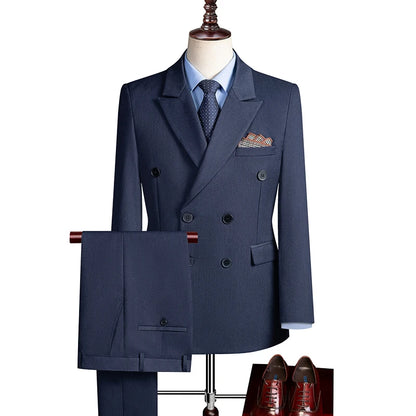 Terno Casual Masculino de Três Peças com Abotoamento Duplo para Festas e Casamentos, Traje Coreano de Cor Sólida Leve e Elegante