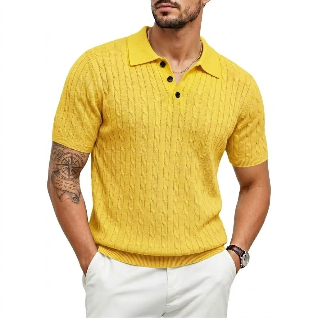 Camisetas Texturizadas de Verão para Homens, Camisas de Malha Leves de Manga Curta, Camisas Listradas Vintage, Camisetas de Malha Respirável, Polos para Homens