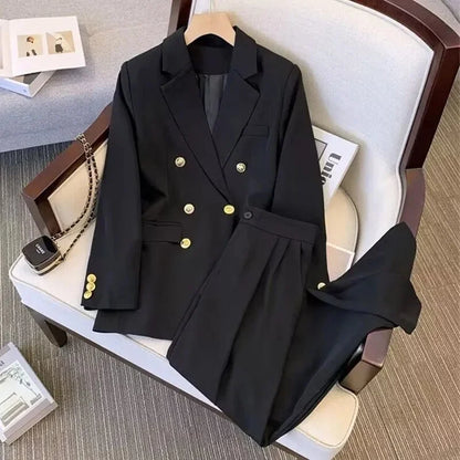 escritório duplo breasted ternos define feminino coreano novo manga longa blazer jaquetas conjunto ol cintura alta calças retas outfit