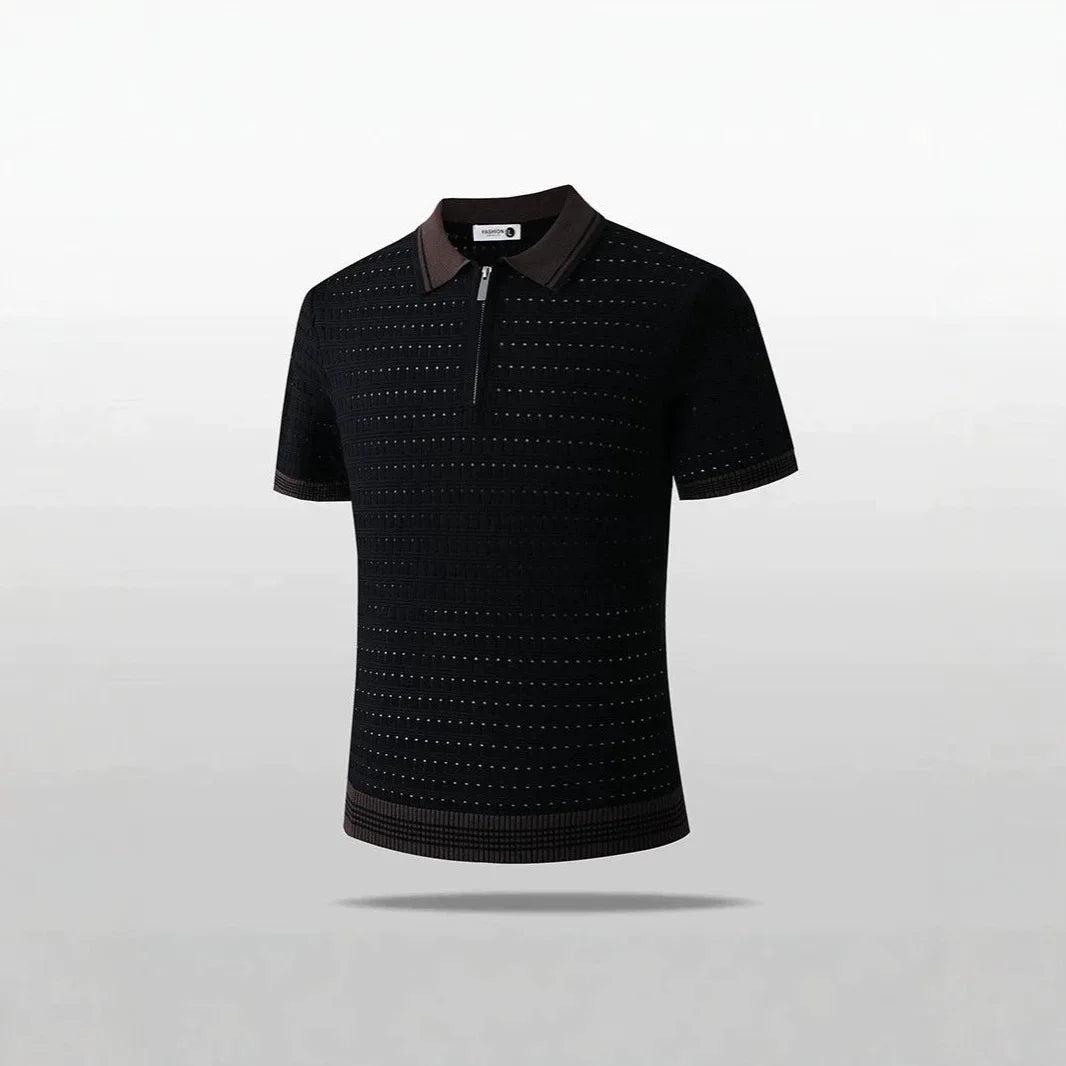 Camisa Polo Masculina de Malha Estilo Novo Verão 2026 Manga Curta Textura 3D Vazada Slim Fit Respirável Casual Elegante