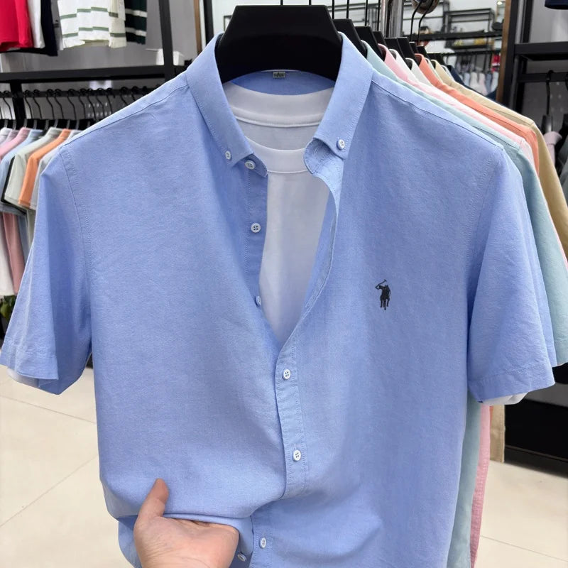 Camiseta masculina 100% algodão puro manga curta nova com bordado Paul Pony de marca de alta qualidade casual para negócios moderna e respirável
