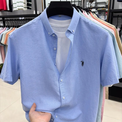 Camiseta masculina 100% algodão puro manga curta nova com bordado Paul Pony de marca de alta qualidade casual para negócios moderna e respirável