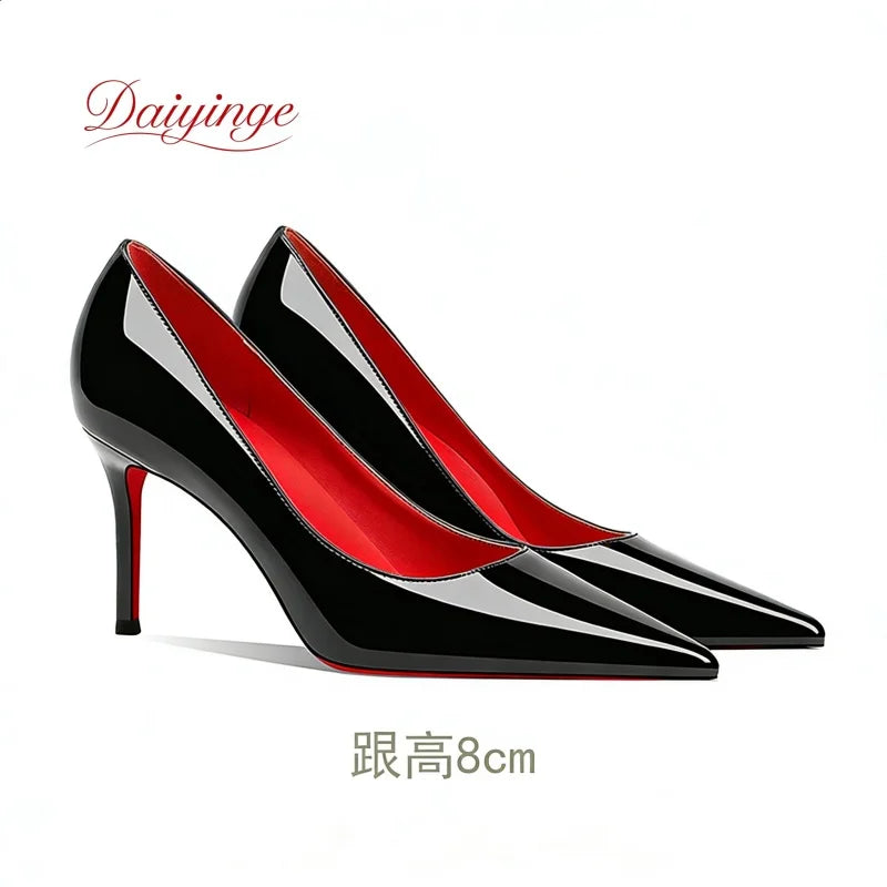 Sapatos femininos da tendência 2026: luxuosos, com sola vermelha, salto alto, bico fino, scarpin agulha de 12 cm, confortáveis para festas e casamentos.
