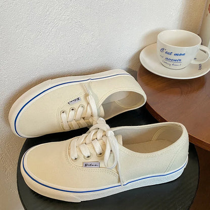 Casual apartamentos tênis de lona feminino ao ar livre cor sólida rasa sapatos esportivos tênis feminino streetwear rendas até sapatos vulcanizados