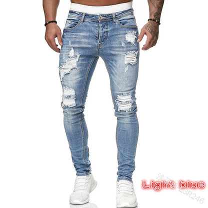2025 New Solid Color Fashion Men Casual Pants Stretch Jeans Skinny Work Trousers Male Wash Slim Fit for Zippered Jeans Men Cloth