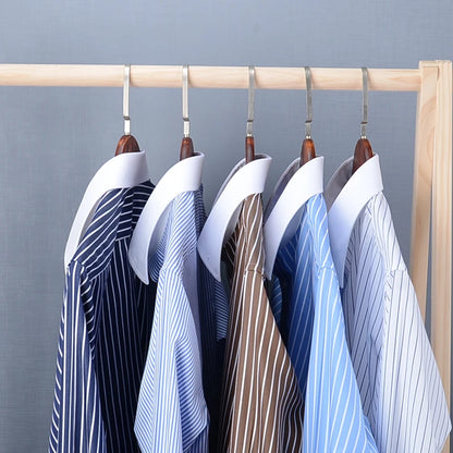 Camisa francesa justa-fit listrada masculina, gola império, manga longa, tendência de negócios