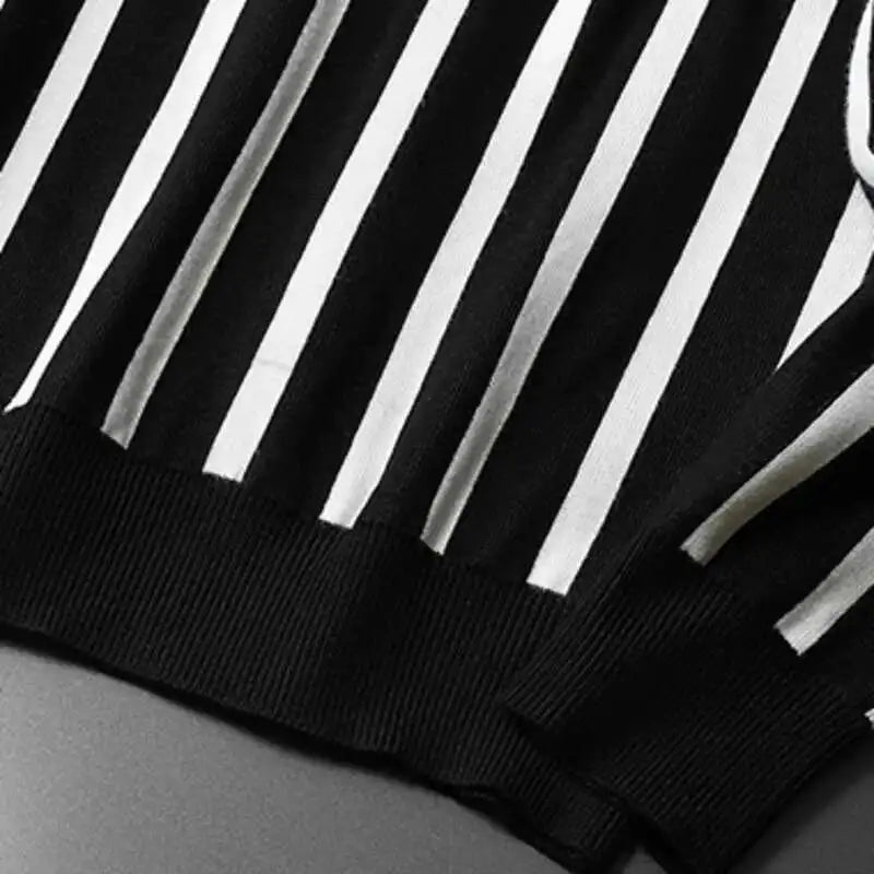 Suéter listrado de cor contrastante masculino, pulôver de manga comprida, estampa fina, camisa social, roupas de streetwear, outono