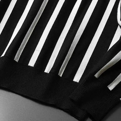 Suéter listrado de cor contrastante masculino, pulôver de manga comprida, estampa fina, camisa social, roupas de streetwear, outono
