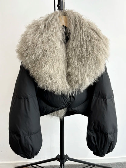 Janveny-Casaco de ovelha mongol de penas curtas para mulheres, 90% Duck Down Parkas, casaco de inverno feminino, 2024