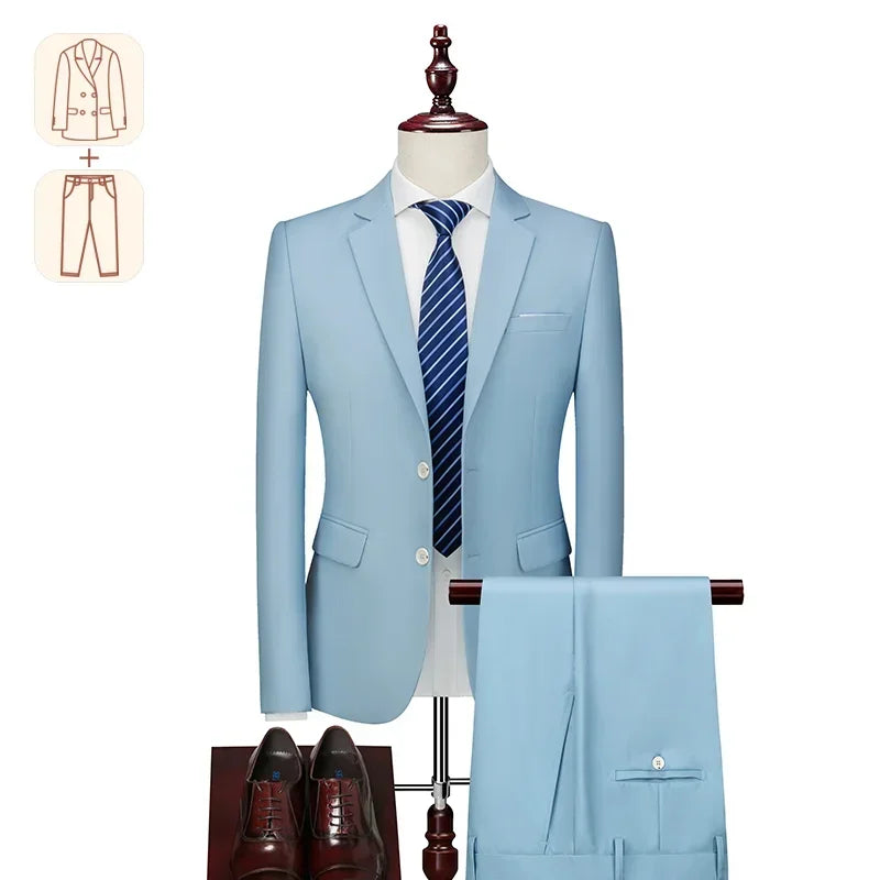 2025 New Men's Business Casual Suit for Weddings Male Solid Colour Formal Suit Sets Men Prom Party Tuxedo Dress