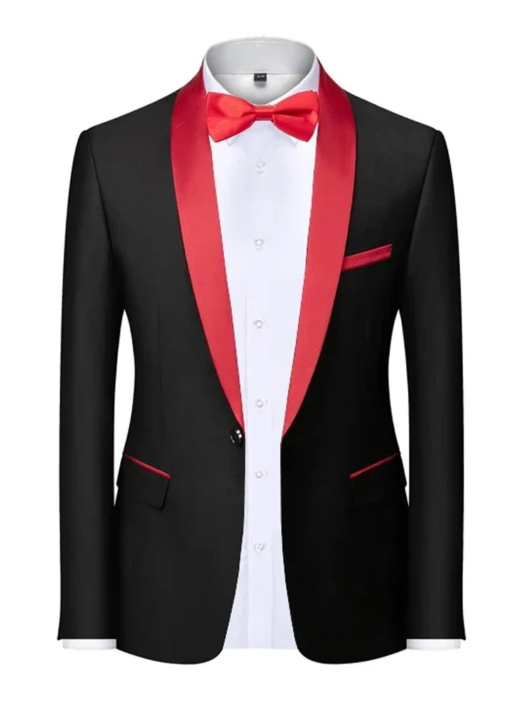 Mens Blazer Slim Fit Tuxedo Suits Jacket Shawl Collar Solid Jacket Wedding Dinner Prom One Button Blazer Jacket