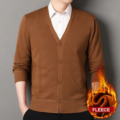 Roupas masculinas de outono, jaqueta cardigã de lã, suéter de malha, gola em v, cardigãs da moda, top quente masculino