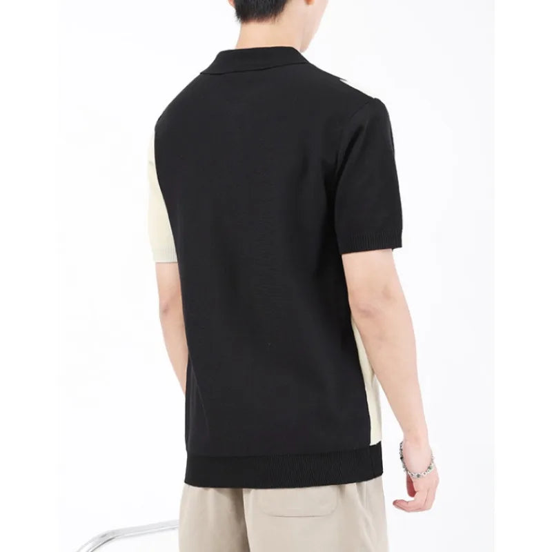 Camiseta Masculina de Verão com Listras, Camisa Polo Elegante e Minimalista, Suéter de Malha Versátil