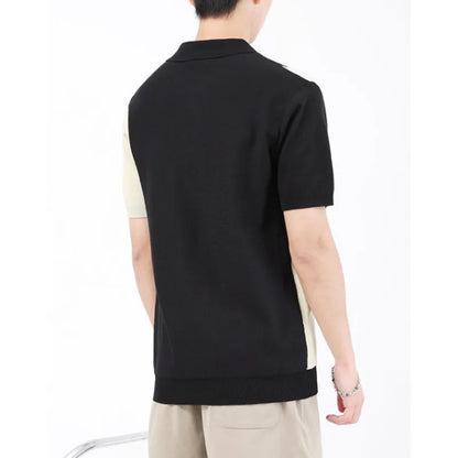 Camiseta Masculina de Verão com Listras, Camisa Polo Elegante e Minimalista, Suéter de Malha Versátil