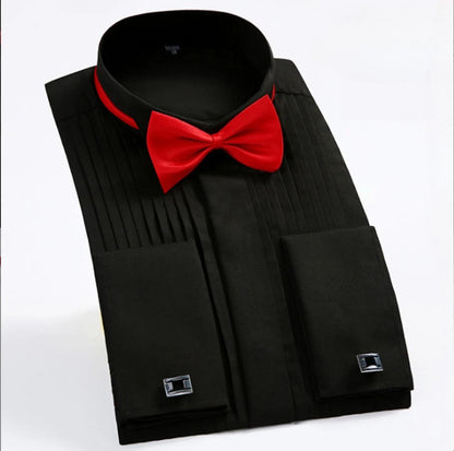 Quality French Cufflinks Shirt Men's Long Sleeve Tuxedo Male Brand Slim Fit White Button Cuff Social Men Dress Shirts