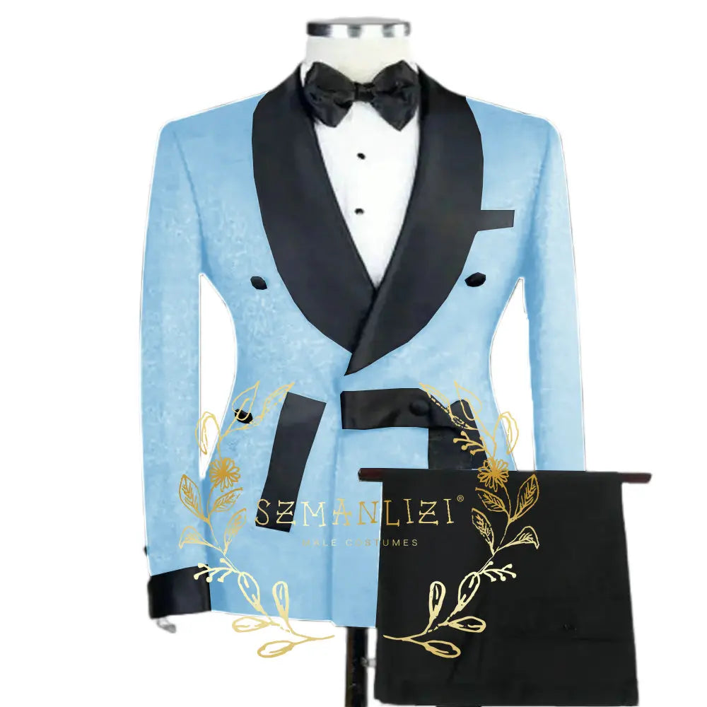 Novo elegante preto jacquard padrinhos festa de formatura duplo breasted casamento smoking fino ajuste xale lapela noivo melhor homem